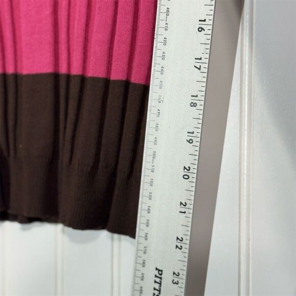 POUT Women’s Large Brown Hot Pink Stripe Ribbed Sweater Top Y2K Emo Goth Scene - Picture 6 of 7